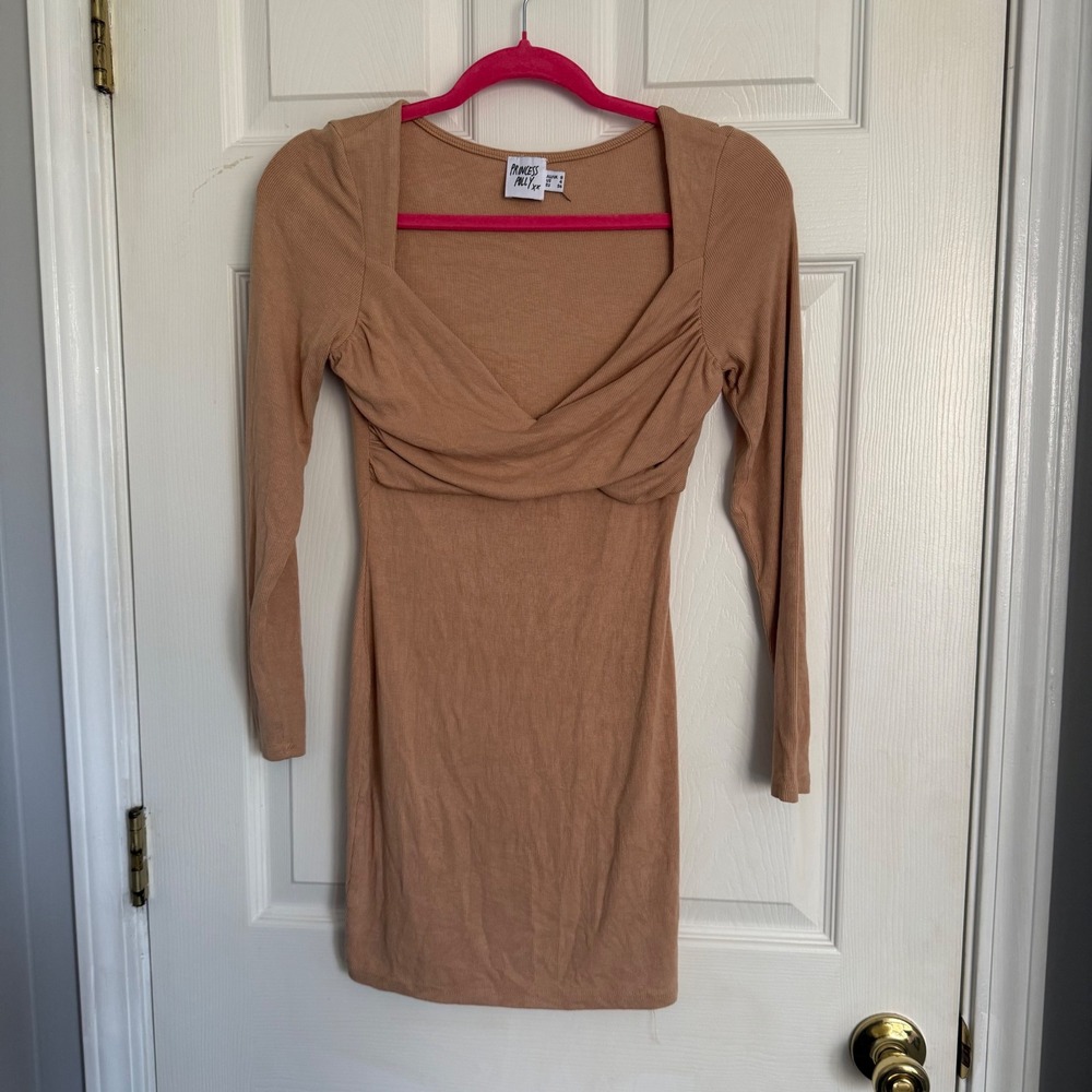 Princess Polly Tan Ribbed Sweetheart Jailen‎ Mini Dress Sz 4 neutral,bodycon